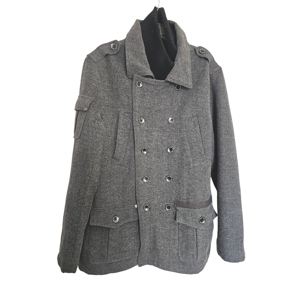 Blue Guru Mens Double‎ Breasted Military Style Wool Blend Jacket Gray Size XL